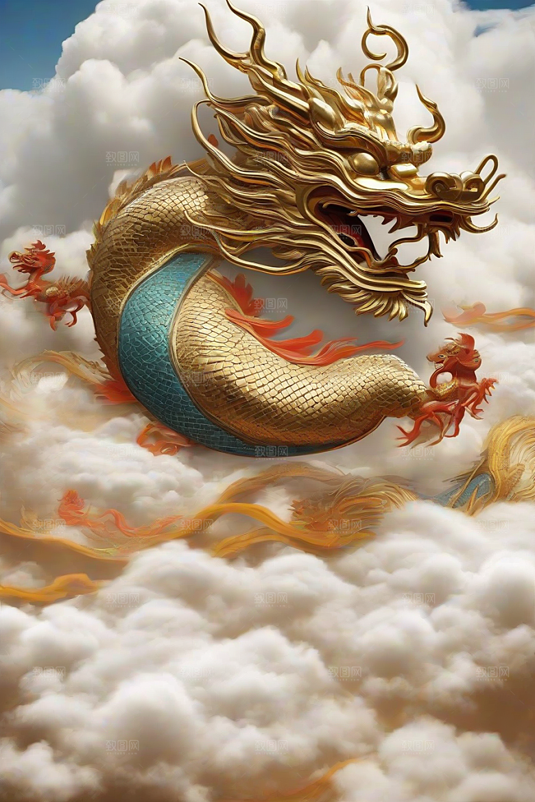 飞越白云的神龙图案