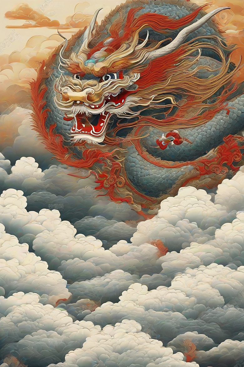 飞越白云的神龙图案