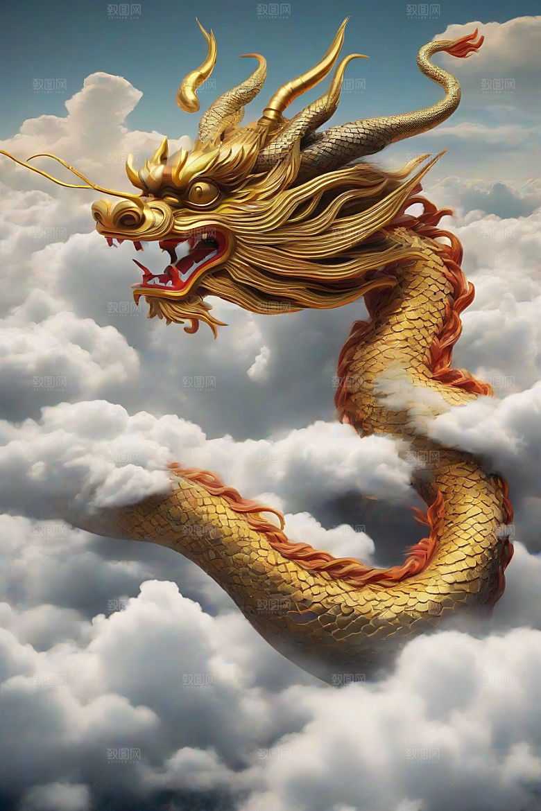 飞越白云的神龙图案
