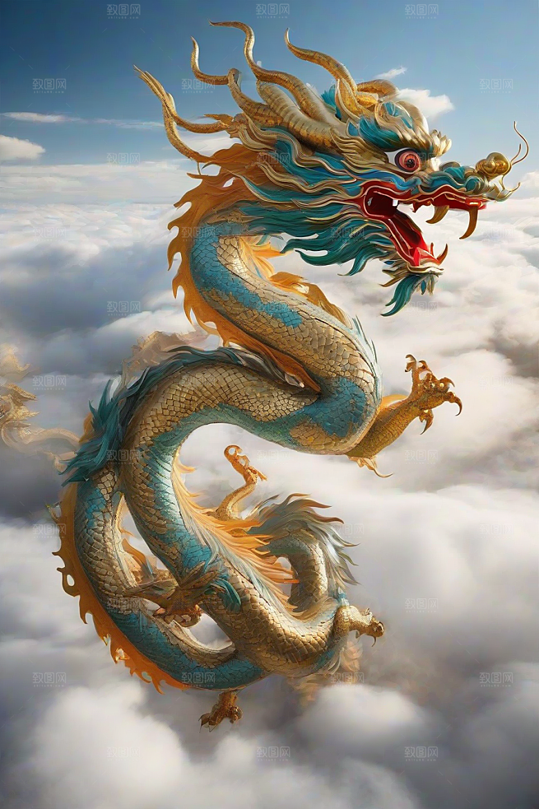 飞越白云的神龙图案