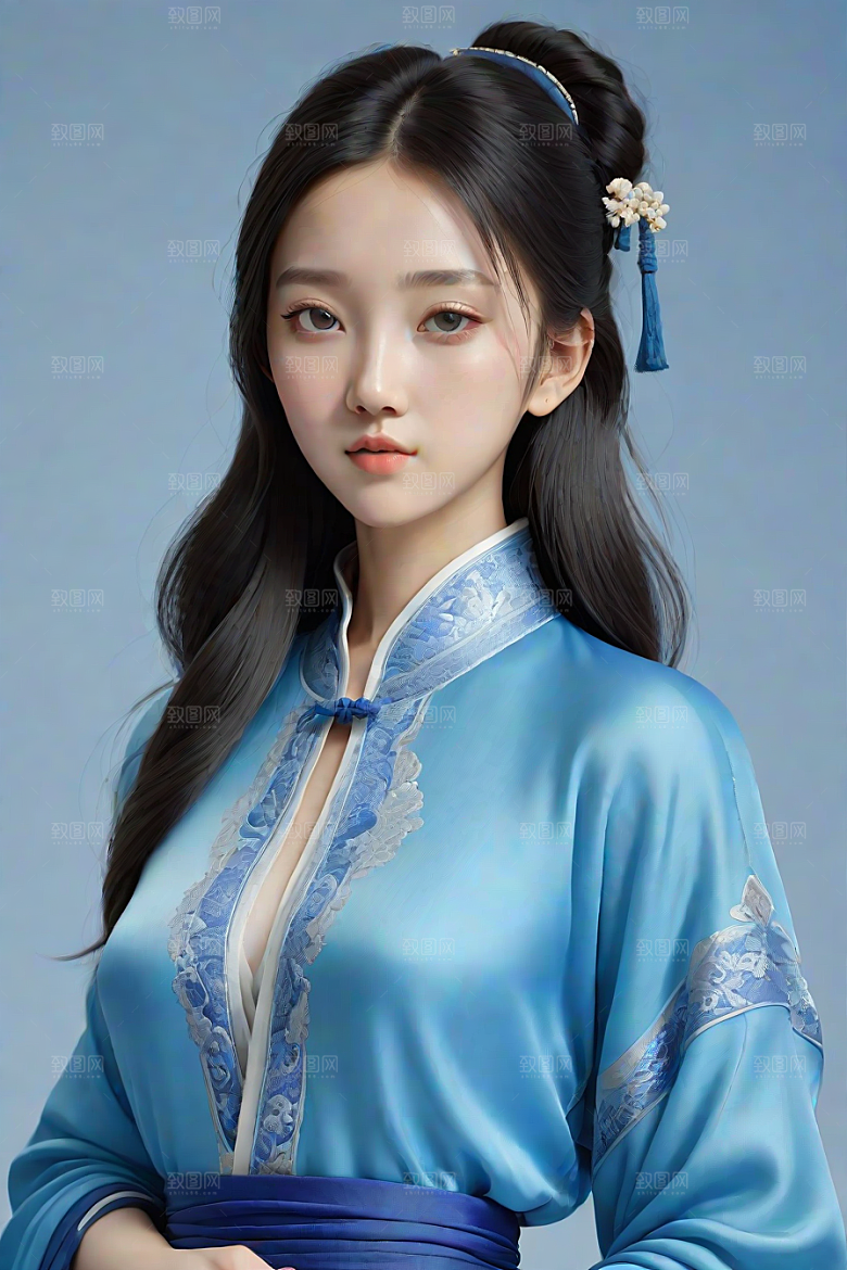 卡通风格渲染自然姿态的中国经典人物