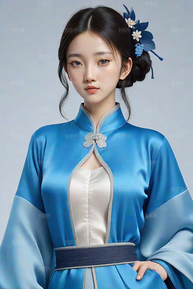卡通风格渲染自然姿态的中国经典人物