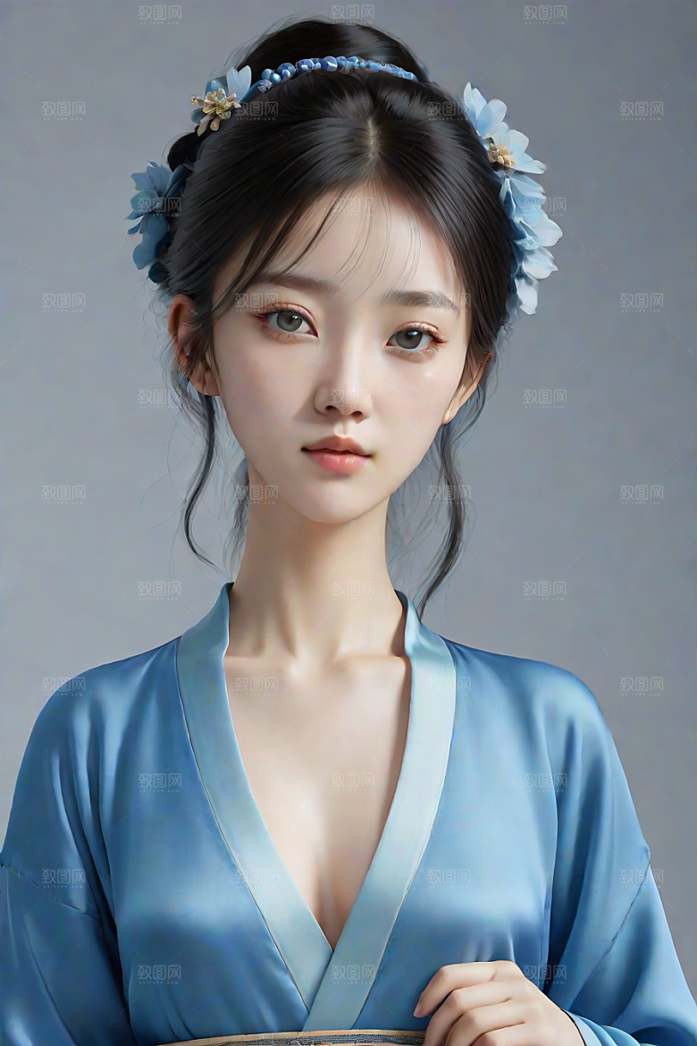 丝绸中国古典人物插画风格极简主义的服装