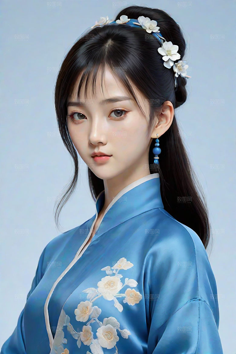 丝绸中国古典人物插画风格极简主义的服装