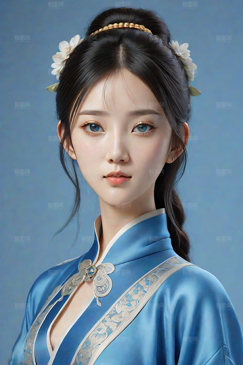 丝绸中国古典人物插画风格极简主义的服装