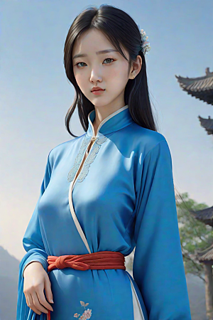 丝绸中国古典人物插画风格极简主义的服装