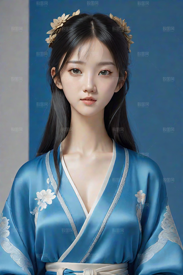 丝绸中国古典人物插画风格极简主义的服装