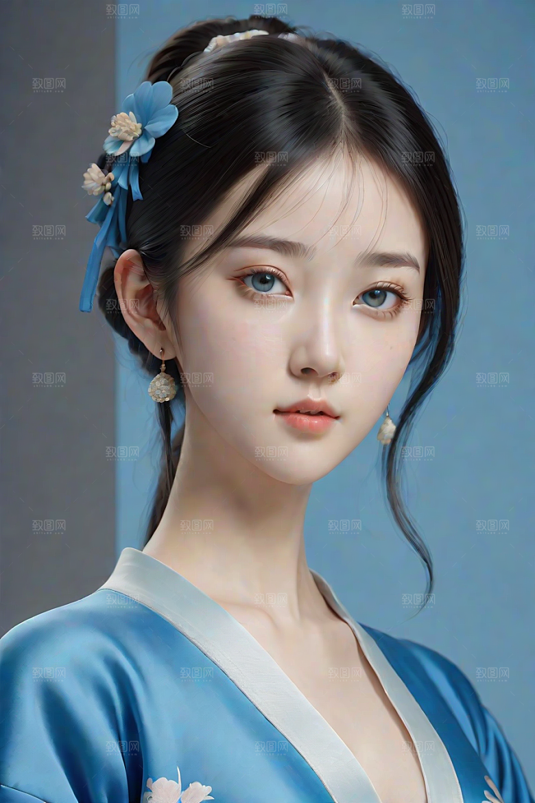 丝绸中国古典人物插画风格极简主义的服装