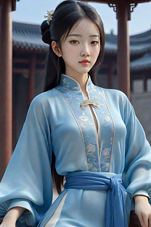 丝绸中国古典人物插画风格极简主义的服装