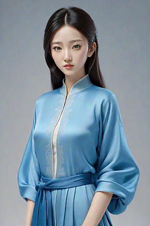卡通风格渲染自然姿态的丝绸中国古典人物