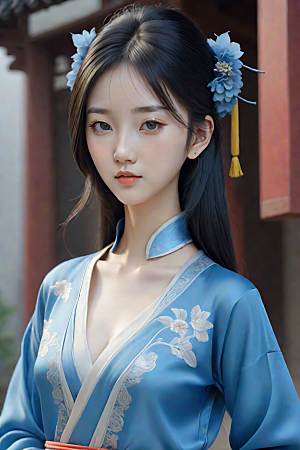 卡通风格渲染自然姿态的丝绸中国古典人物