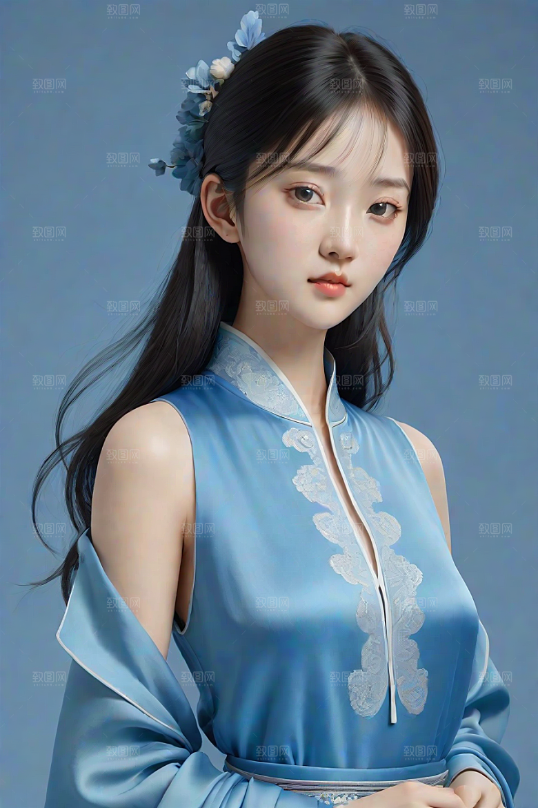 卡通风格渲染肖像画酷女孩