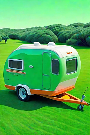 草地上的拖车和车辆梦幻视觉