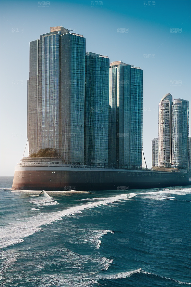 蓝海奇观汽车船只与建筑的激情场景
