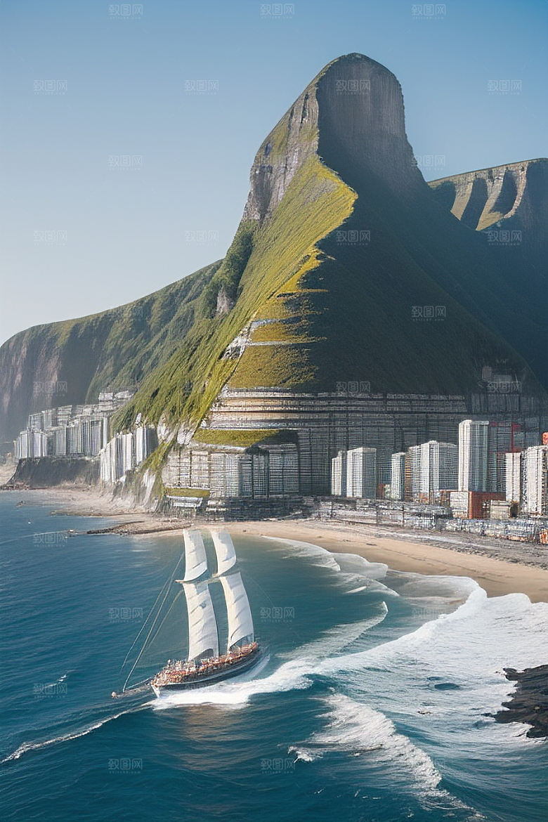 蓝海奇观汽车船只与建筑的激情场景