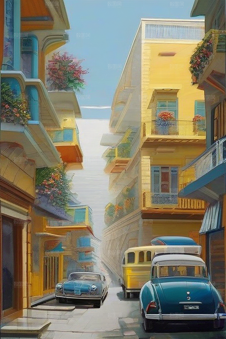 蓝海奇观汽车船只与建筑的激情场景