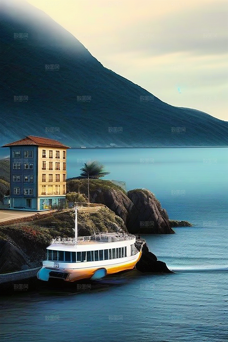 蓝海奇观汽车船只与建筑的激情场景