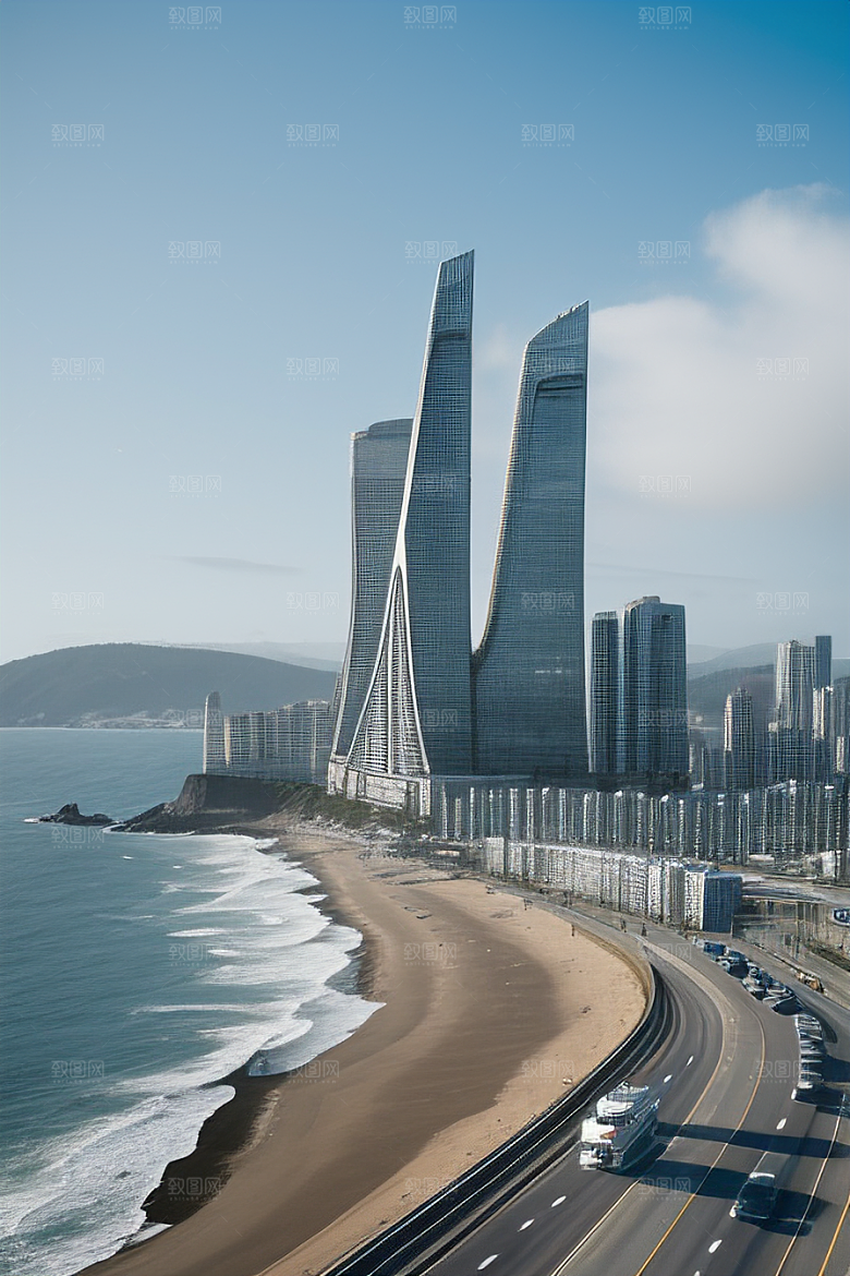 海岸时光汽车船只与建筑的激情交织