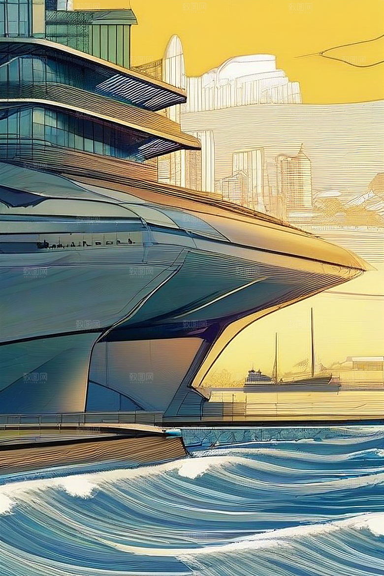 海岸风情融合自然与人文魅力的动态场景