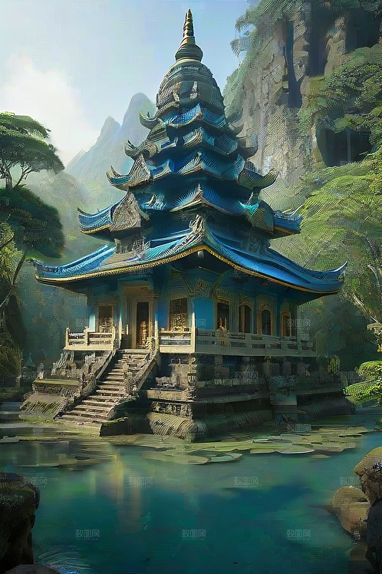沉浸于庙宇的宁静氛围