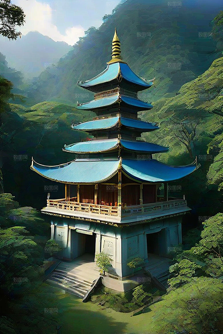 沉浸于庙宇的宁静氛围