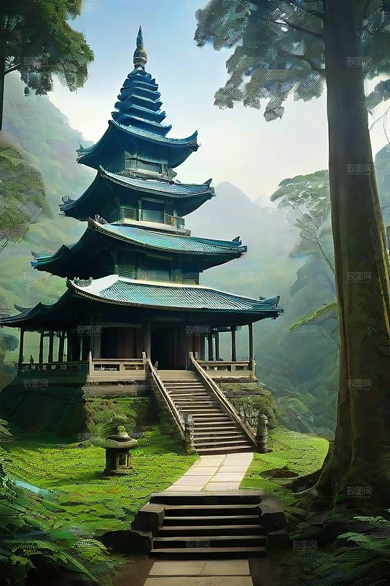 沉浸于庙宇的宁静氛围