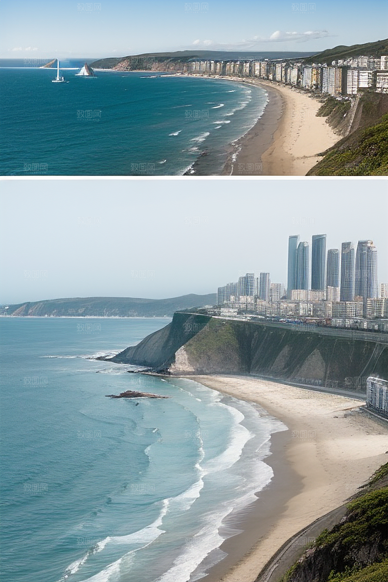 海岸风情融合自然与人文魅力的动态场景