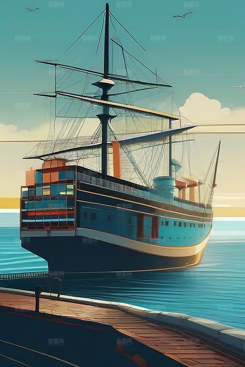 蓝海奇遇汽车船只与建筑的激情场景