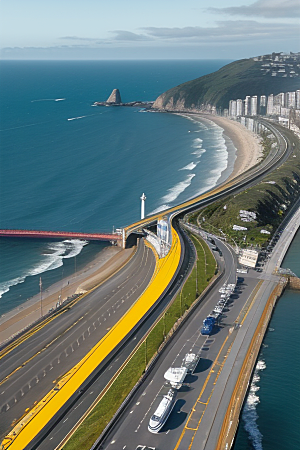 蓝海奇遇汽车船只与建筑的激情场景