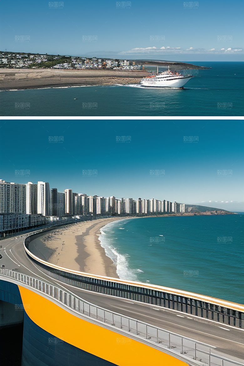 蓝海奇遇汽车船只与建筑的激情场景