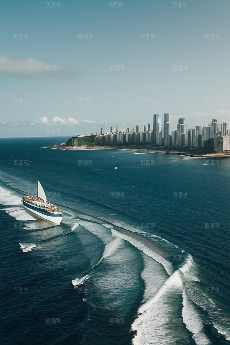 海滨风情汽车船只与建筑的激情交织