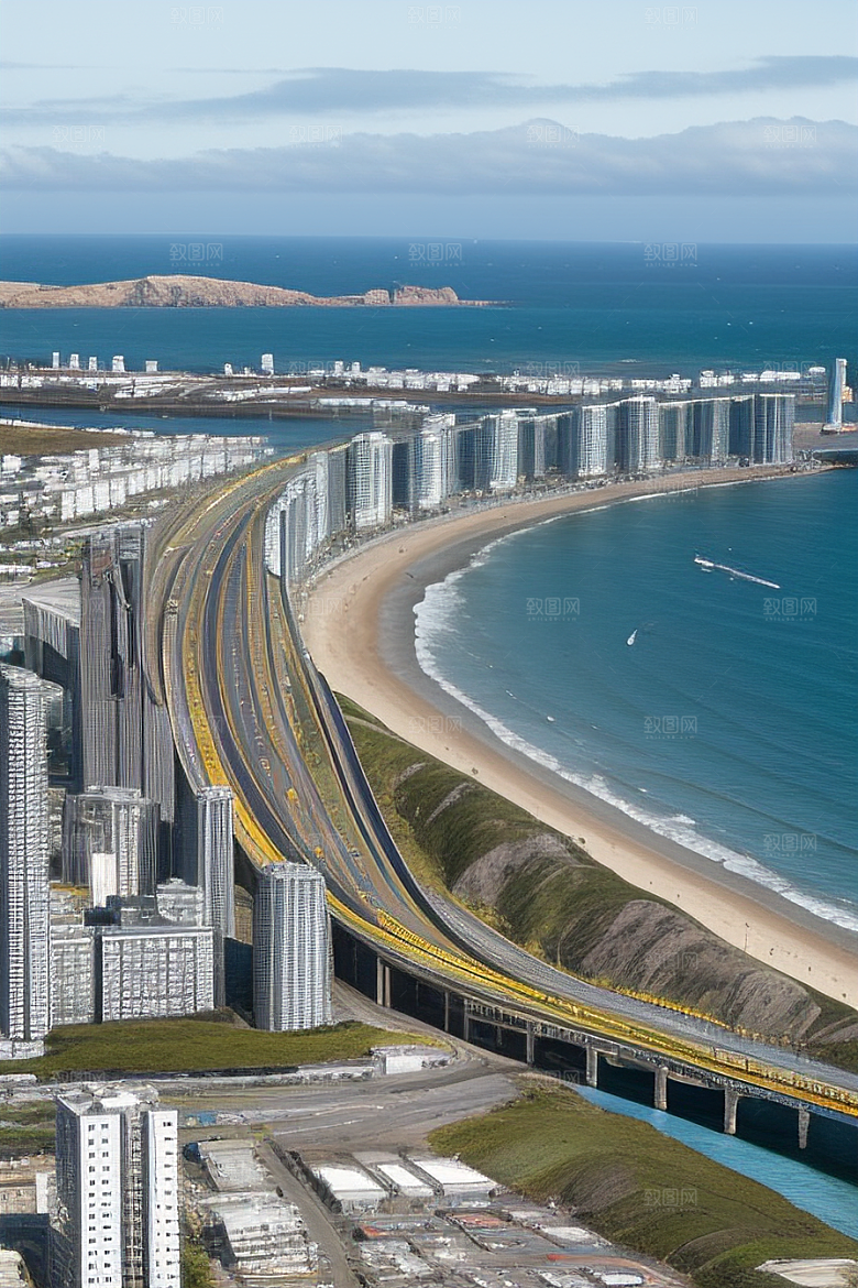 海滨风情汽车船只与建筑的激情交织
