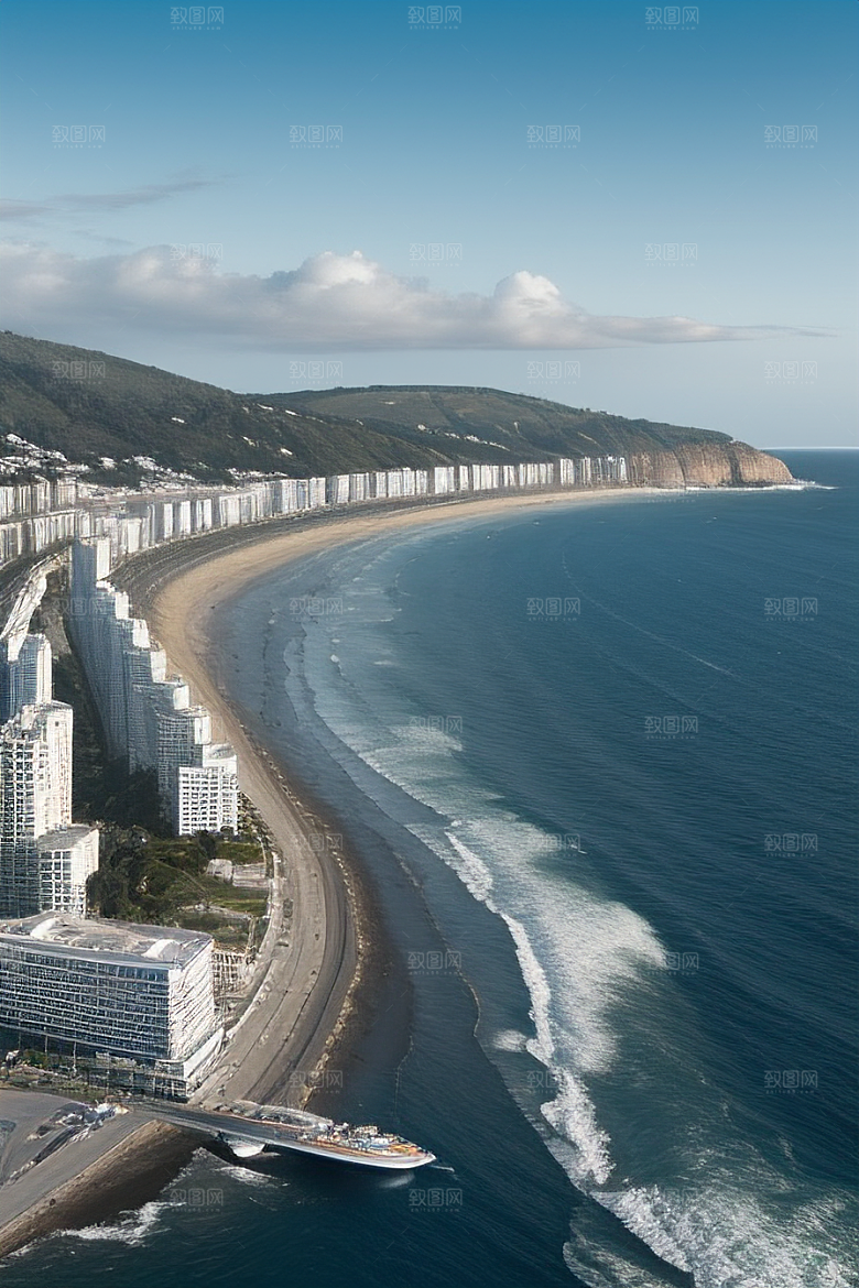 海滨风情汽车船只与建筑的激情交织