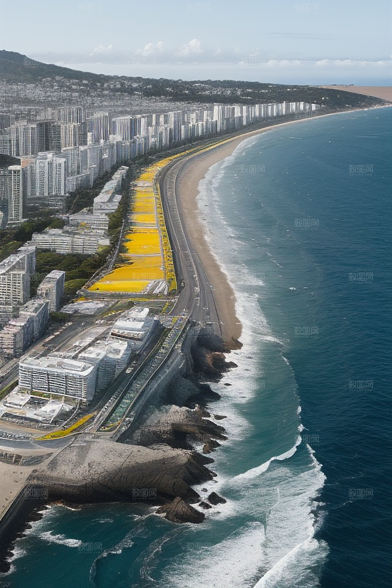 海滨奇观蓝海黄昏与现代建筑的完美交汇