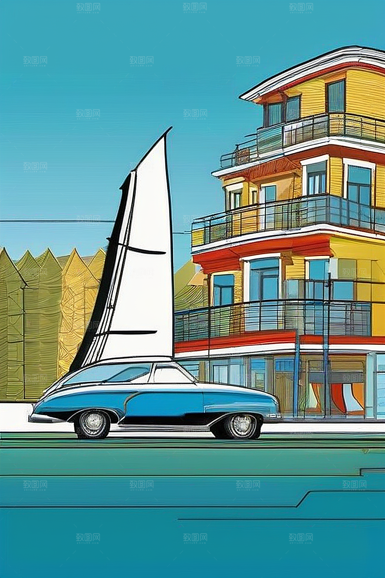海滨奇观蓝海黄昏与现代建筑的完美交汇