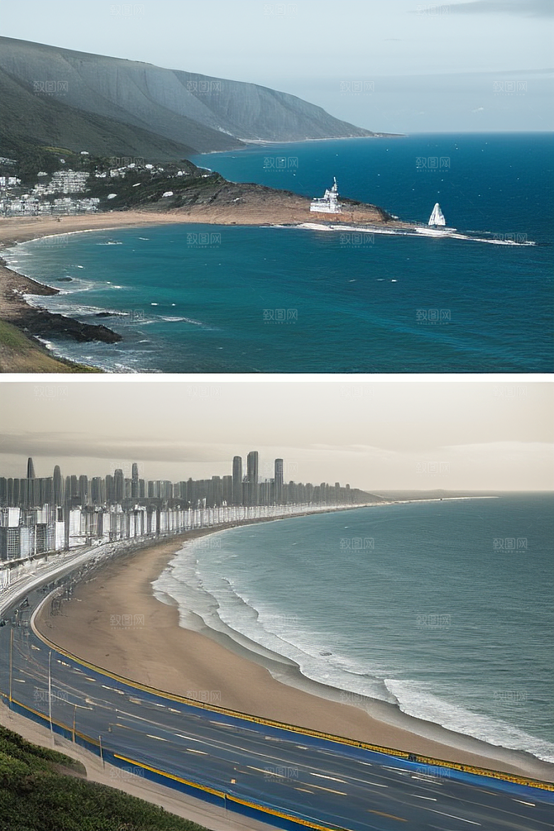 蓝海奇观汽车船只与建筑的激情场景