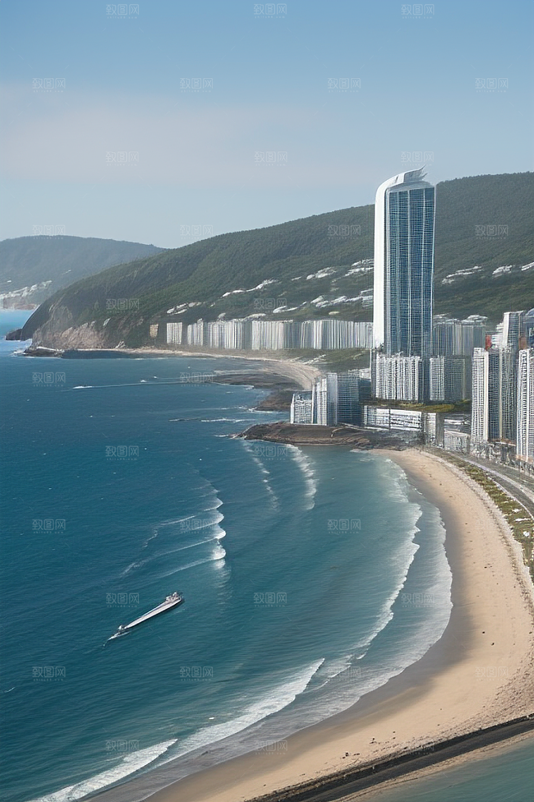 蓝海奇观汽车船只与建筑的激情场景