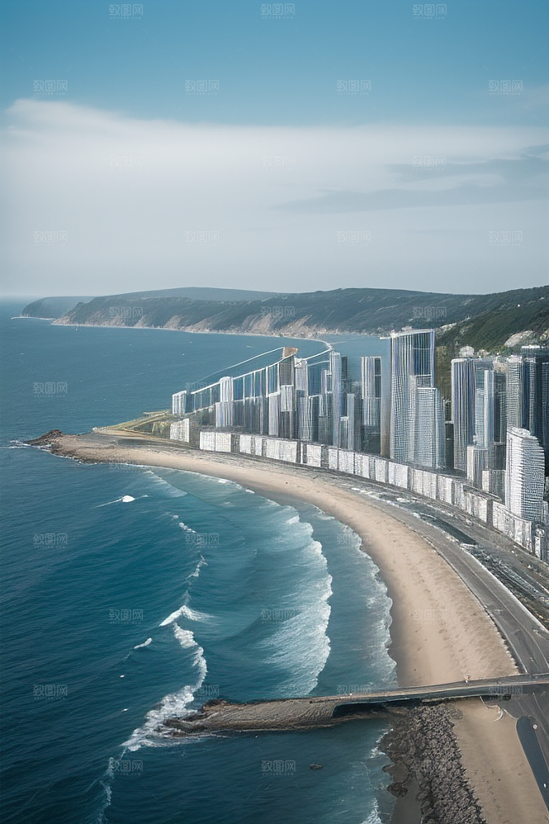蓝海奇观汽车船只与建筑的激情场景