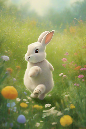 兔子欢快动作与美景