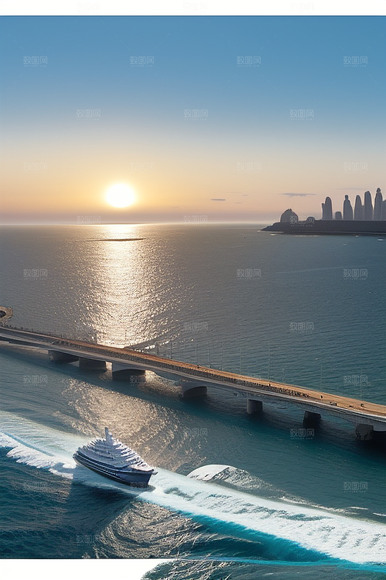 蓝海奇观汽车船只与建筑的激情场景