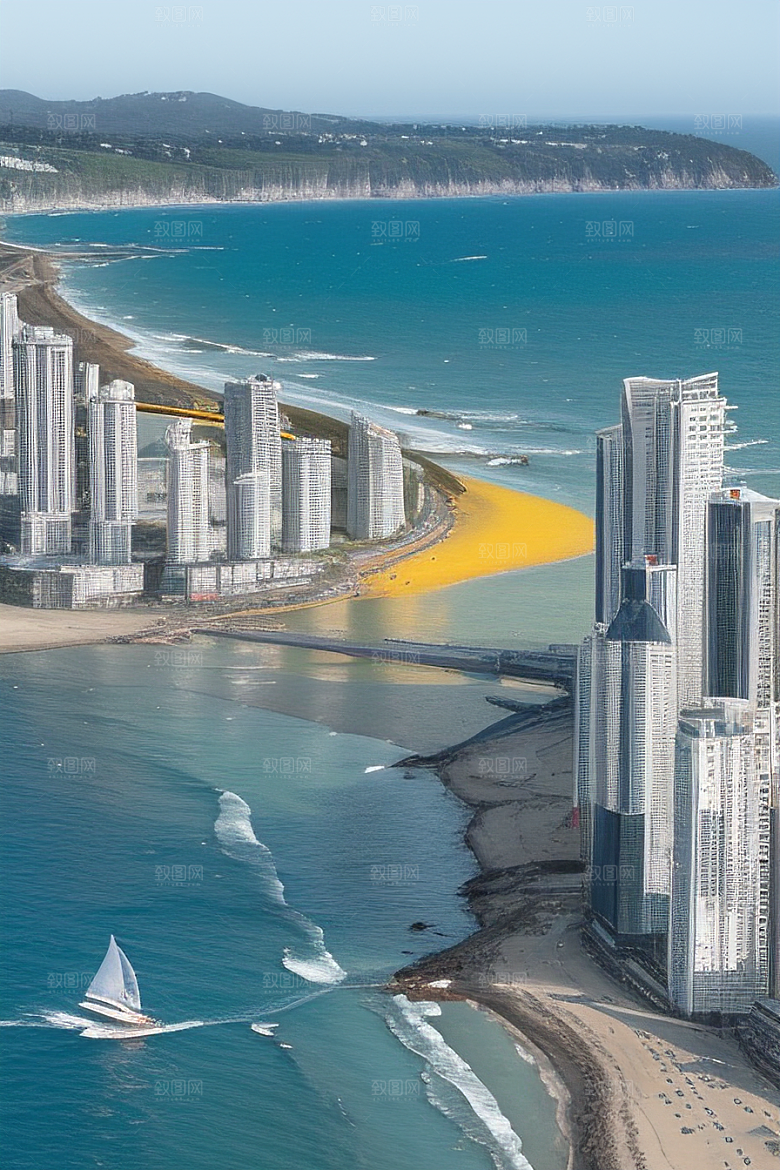 蓝海奇观汽车船只与建筑的激情场景