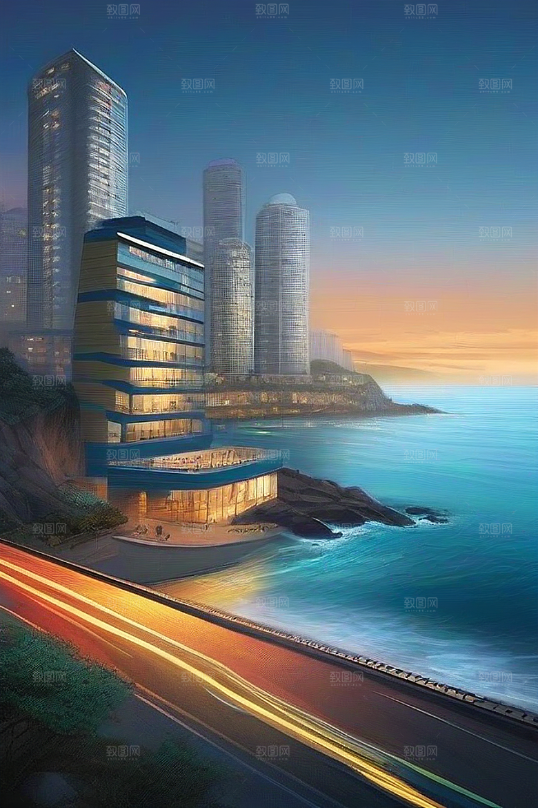 海岸时光汽车船只与建筑的激情交织