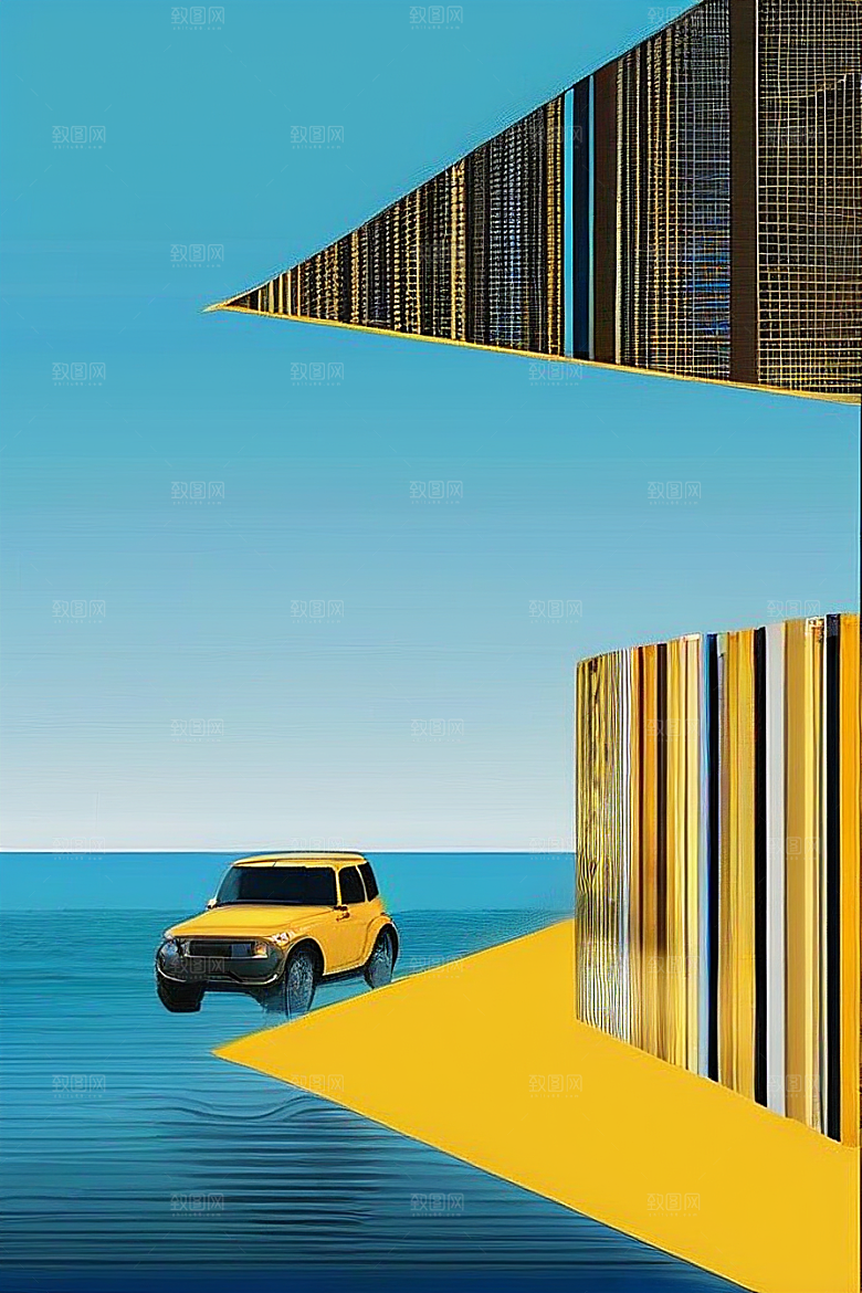 海岸时光汽车船只与建筑的激情交织