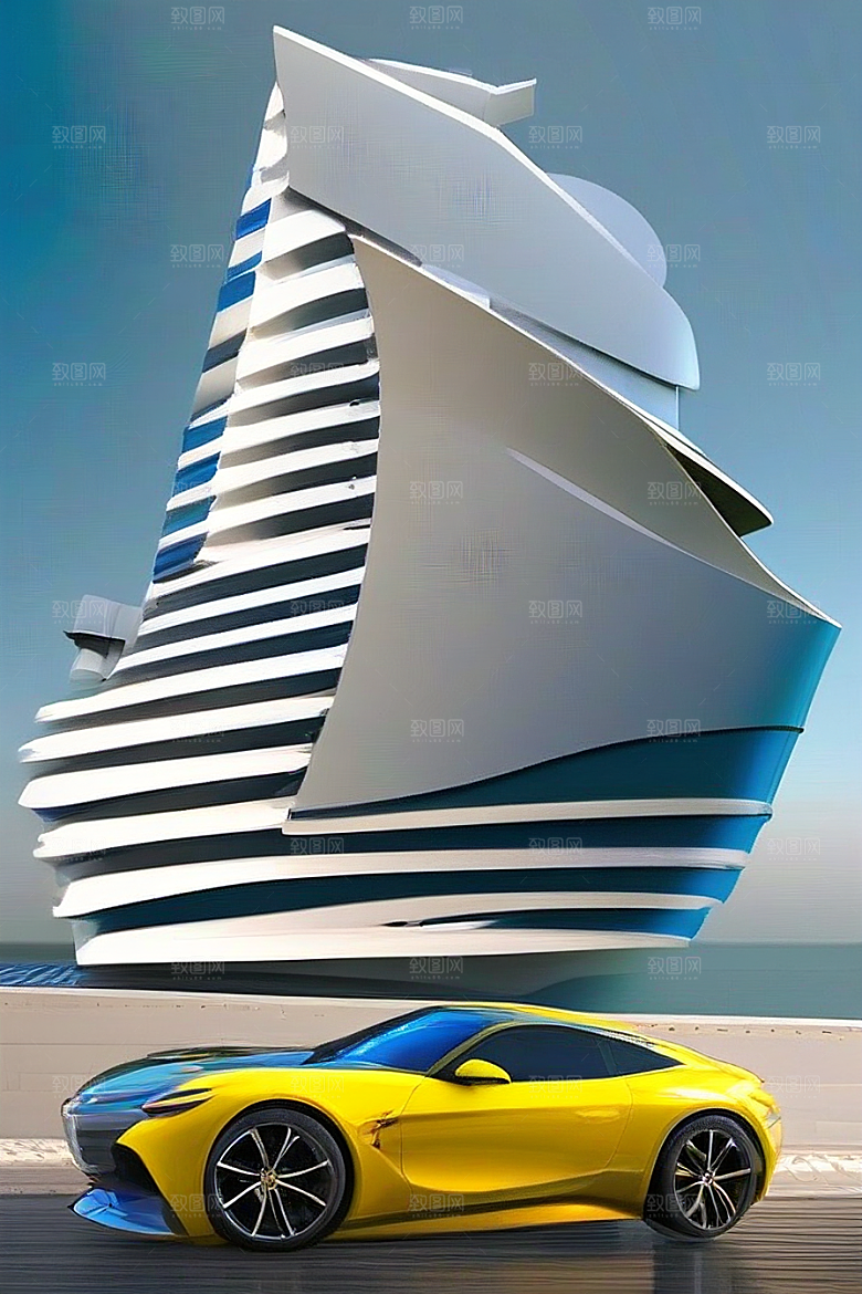 海岸时光汽车船只与建筑的激情交织