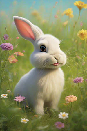 青草丛中的俏皮兔子
