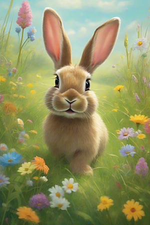 青草丛中的俏皮兔子