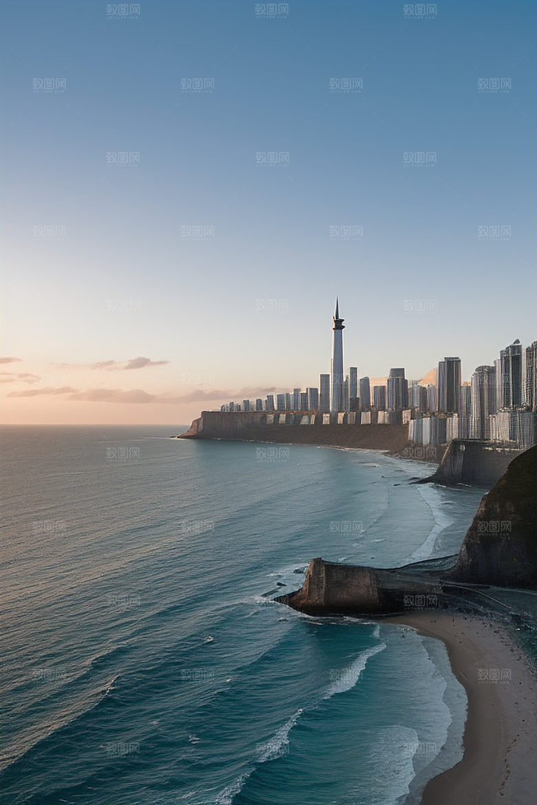 海岸风情融合自然与人文魅力的动态场景