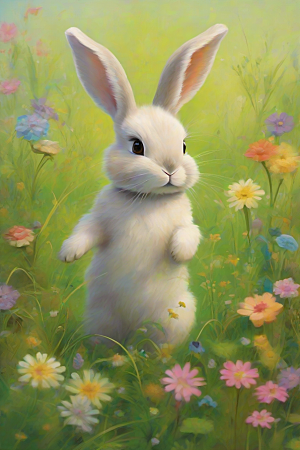 缤纷色彩中的可爱兔子
