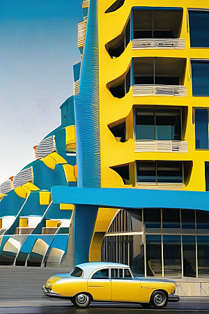 蓝海奇遇汽车船只与建筑的激情场景