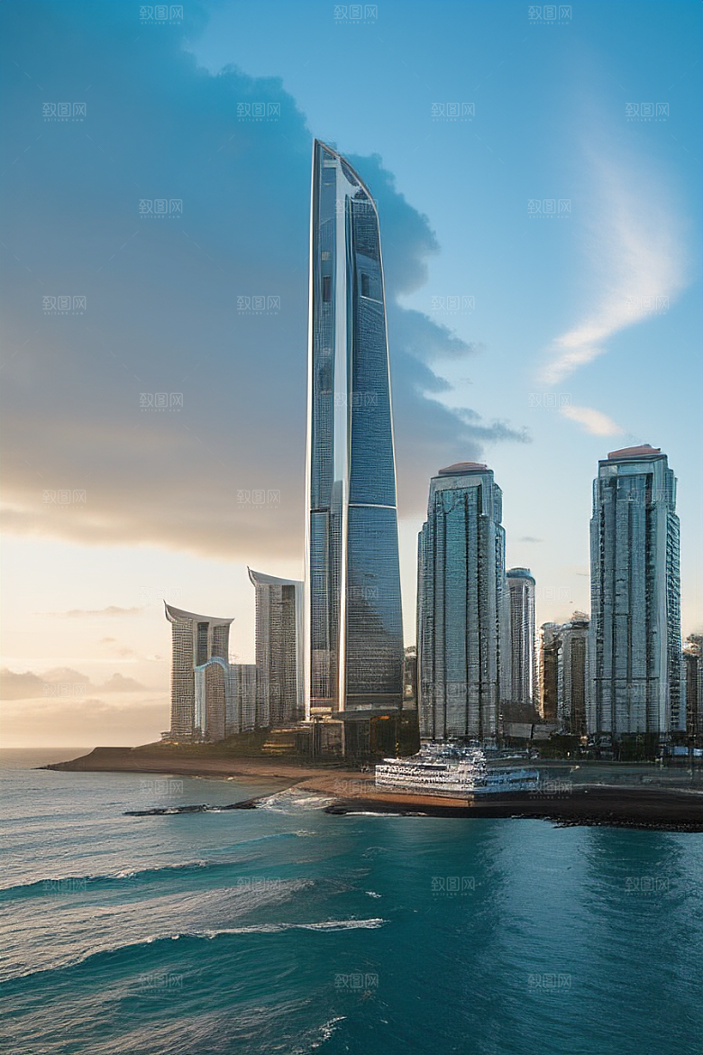 海滨风情汽车船只与建筑的激情交织